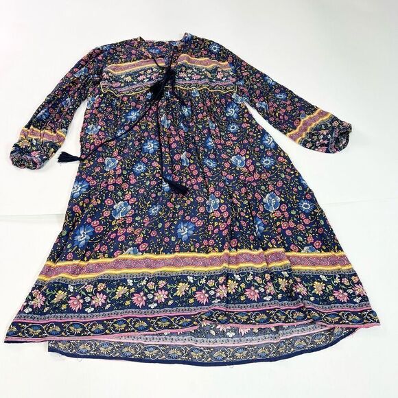 R. Vivimos Dress Womens 2XL Multi-Color Floral Print Long-Sleeve Midi A-Line - Picture 3 of 10